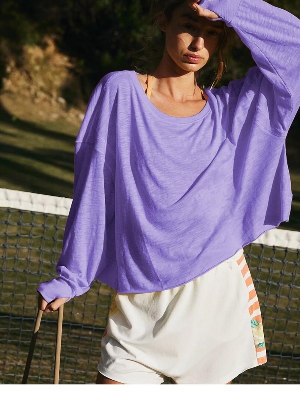 Lilac Long-Sleeve Drop-Shoulder Women's Top